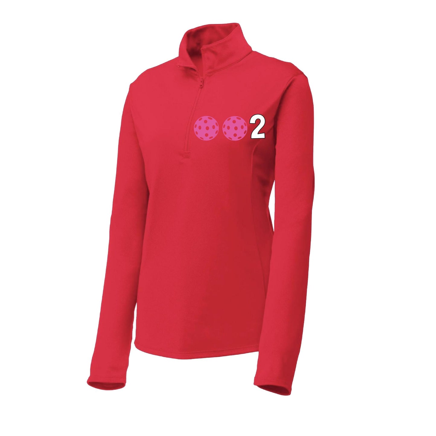 002 With Pickleballs (Colors Yellow White Pink) | Women's 1/4 Zip Pullover Athletic Performance Shirt | 100% Polyester