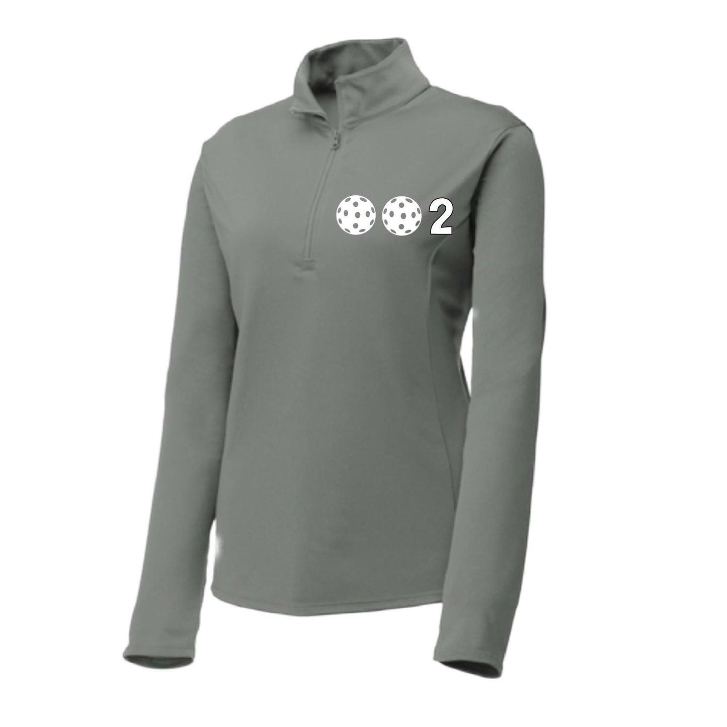 002 With Pickleballs (Colors Yellow White Pink) | Women's 1/4 Zip Pullover Athletic Performance Shirt | 100% Polyester