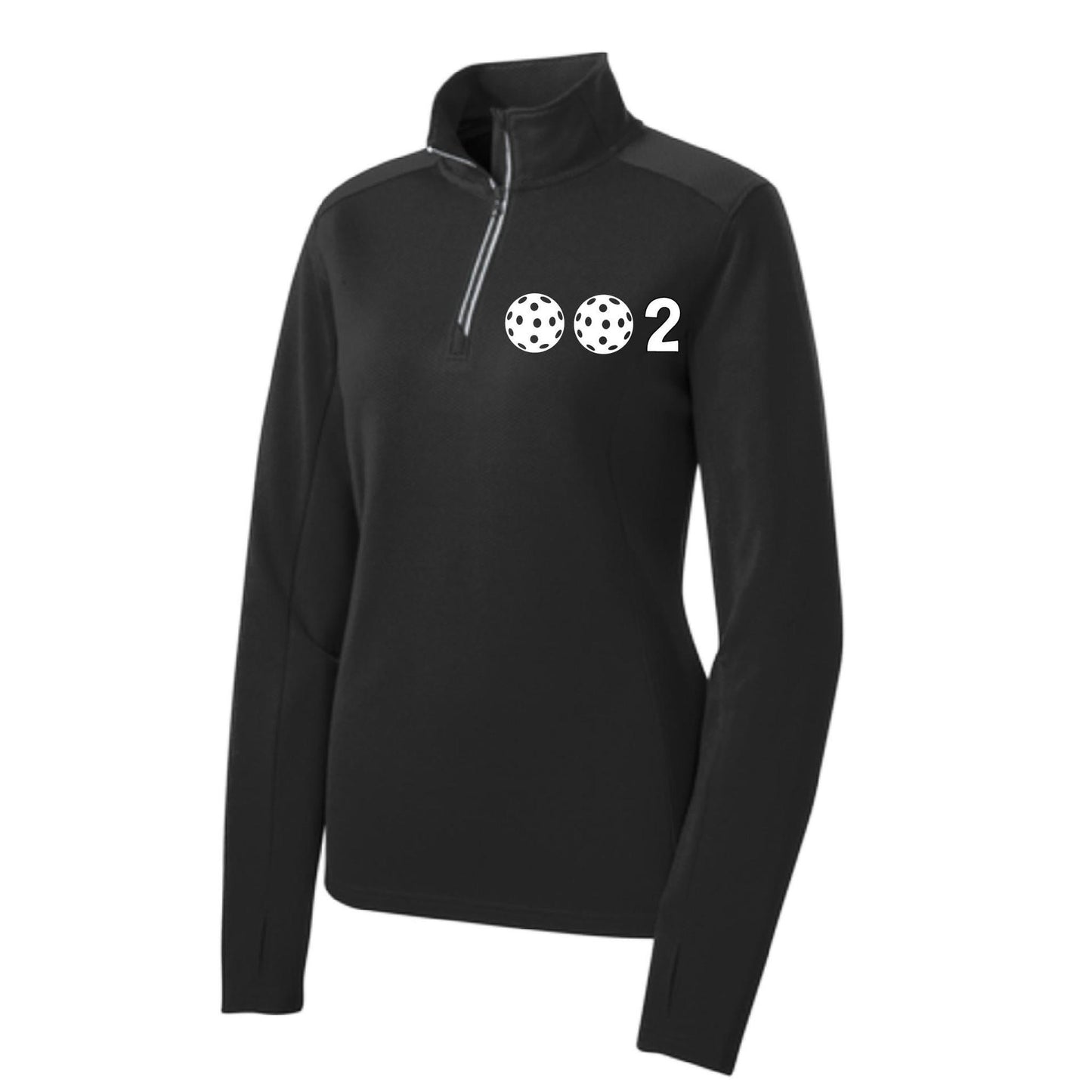 002 With Pickleballs (Colors Yellow White Pink) | Women's 1/4 Zip Pullover Athletic Performance Shirt | 100% Polyester