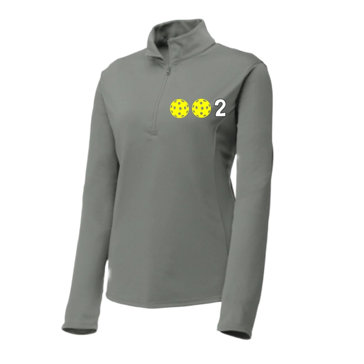 002 With Pickleballs (Colors Yellow White Pink) | Women's 1/4 Zip Pullover Athletic Performance Shirt | 100% Polyester