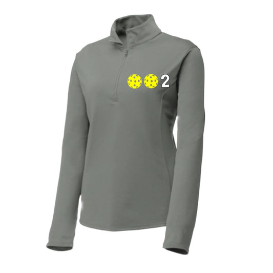 002 With Pickleballs (Colors Yellow White Pink) | Women's 1/4 Zip Pullover Athletic Performance Shirt | 100% Polyester