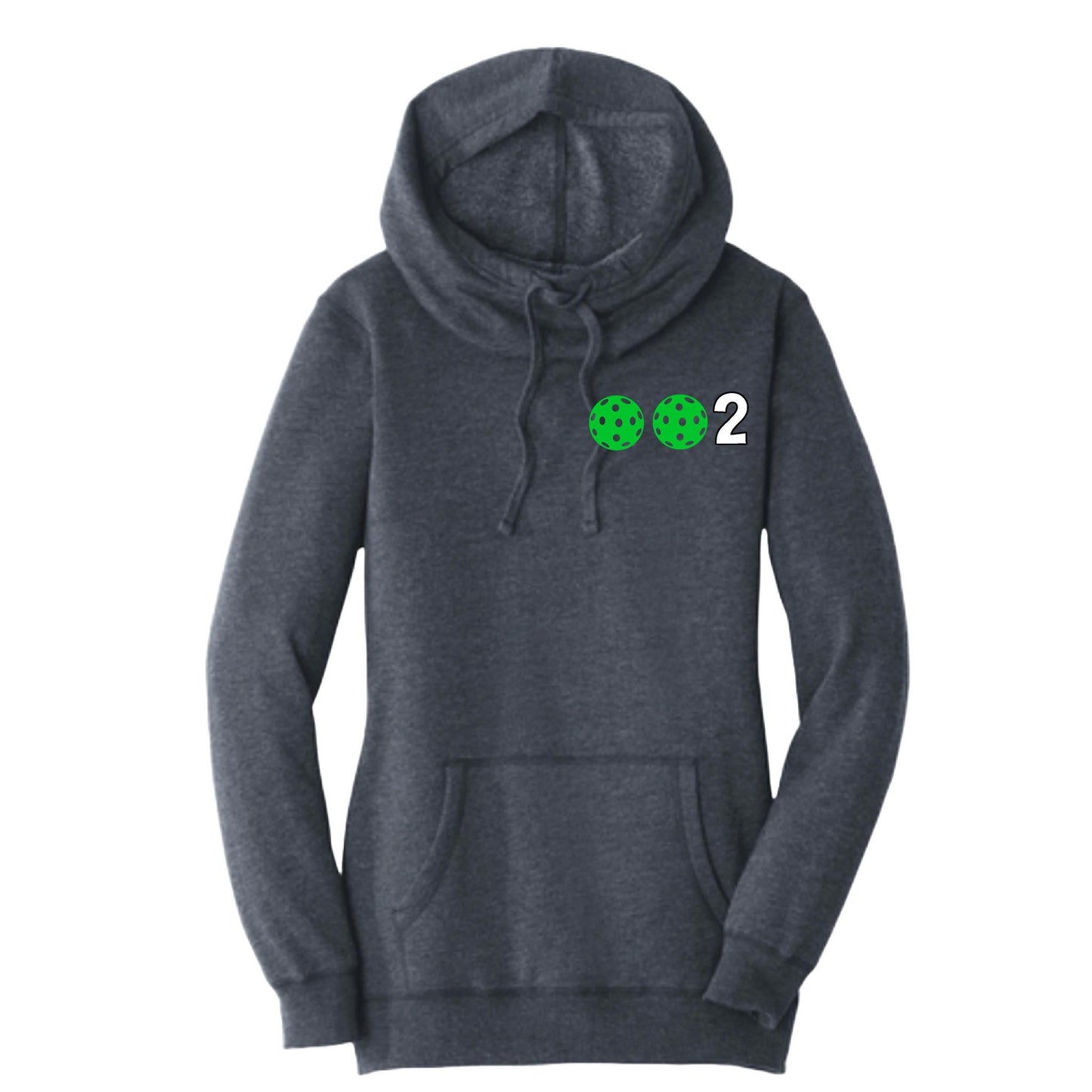 002 With Pickleballs (Cyan Green Orange) | Women’s Cowl-Neck Hoodie Pickleball Sweatshirt | 55% Cotton 45% Poly Fleece