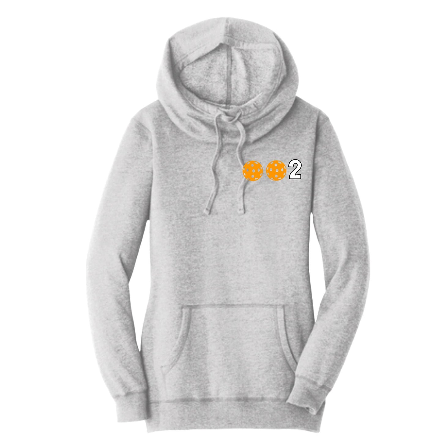 002 With Pickleballs (Cyan Green Orange) | Women’s Cowl-Neck Hoodie Pickleball Sweatshirt | 55% Cotton 45% Poly Fleece