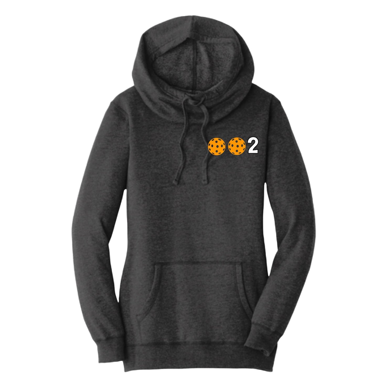002 With Pickleballs (Cyan Green Orange) | Women’s Cowl-Neck Hoodie Pickleball Sweatshirt | 55% Cotton 45% Poly Fleece