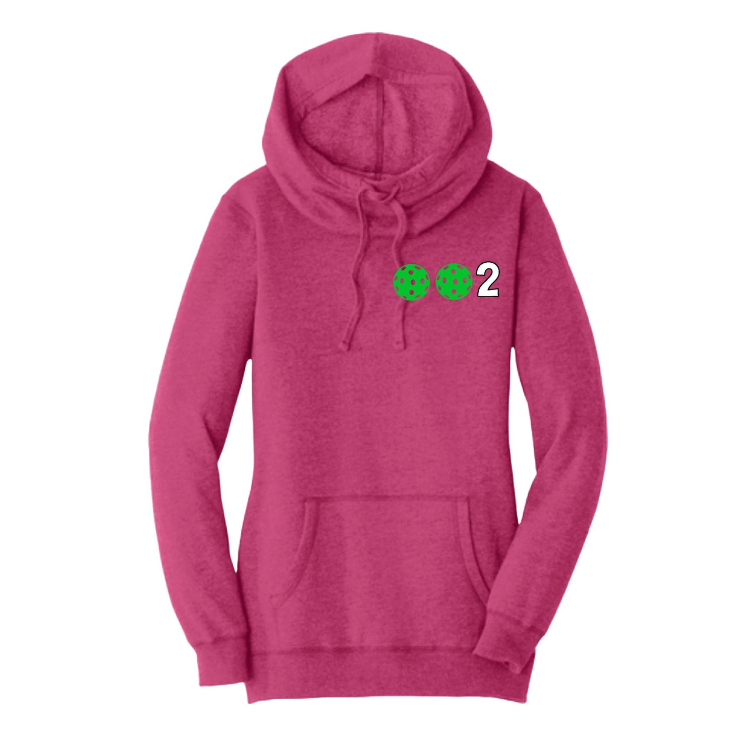 002 With Pickleballs (Cyan Green Orange) | Women’s Cowl-Neck Hoodie Pickleball Sweatshirt | 55% Cotton 45% Poly Fleece
