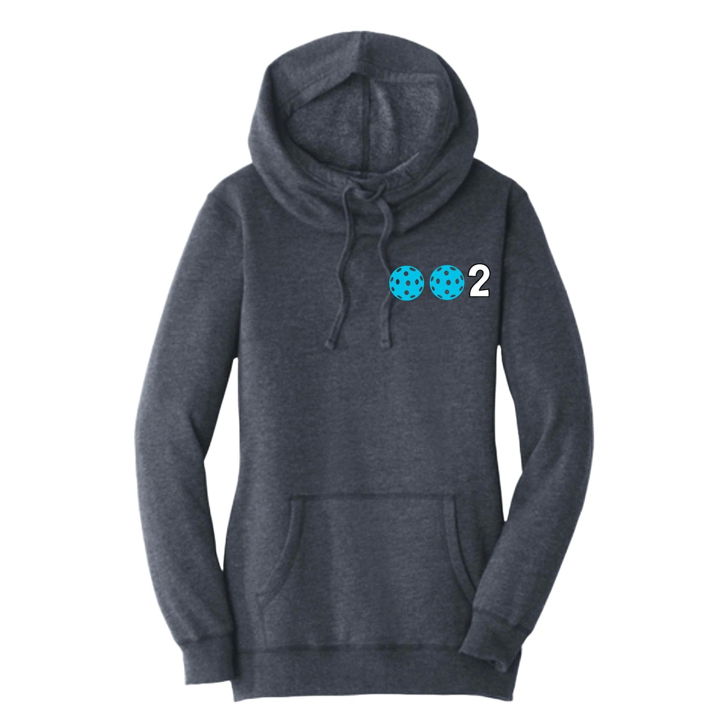 002 With Pickleballs (Cyan Green Orange) | Women’s Cowl-Neck Hoodie Pickleball Sweatshirt | 55% Cotton 45% Poly Fleece