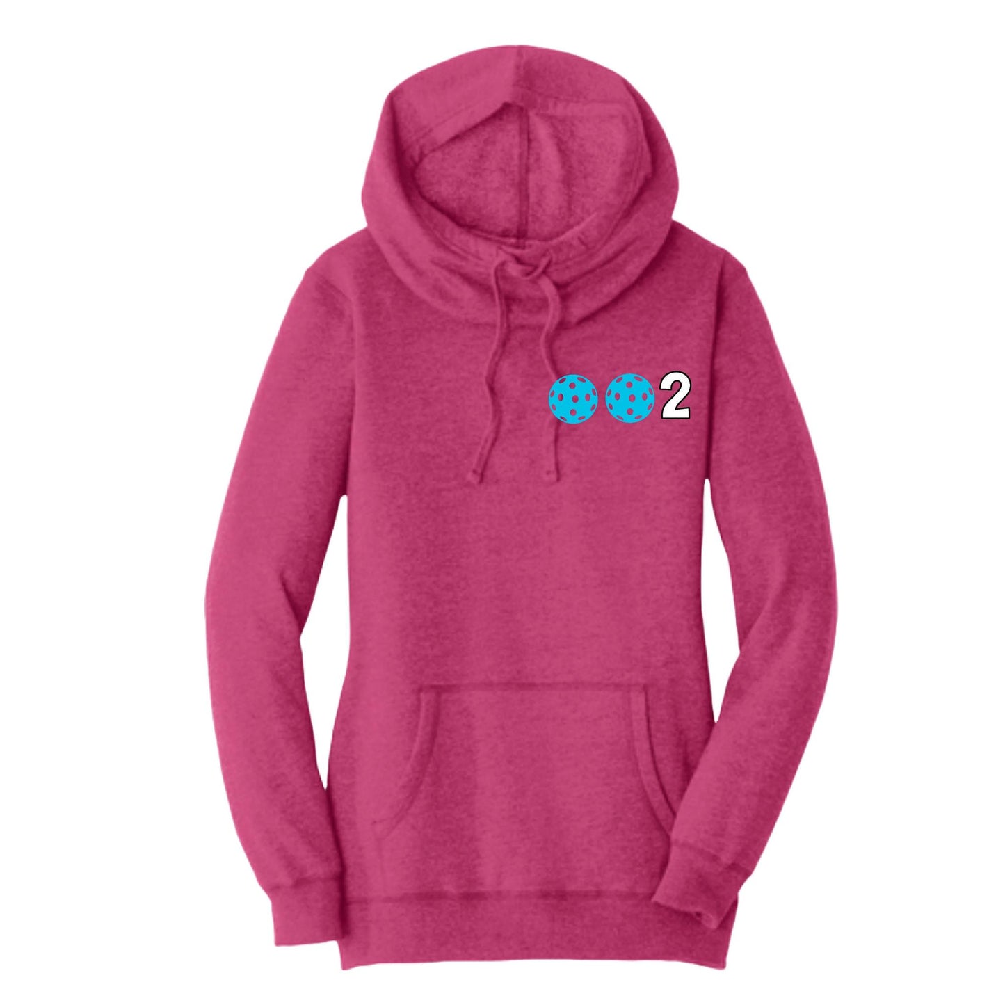 002 With Pickleballs (Cyan Green Orange) | Women’s Cowl-Neck Hoodie Pickleball Sweatshirt | 55% Cotton 45% Poly Fleece