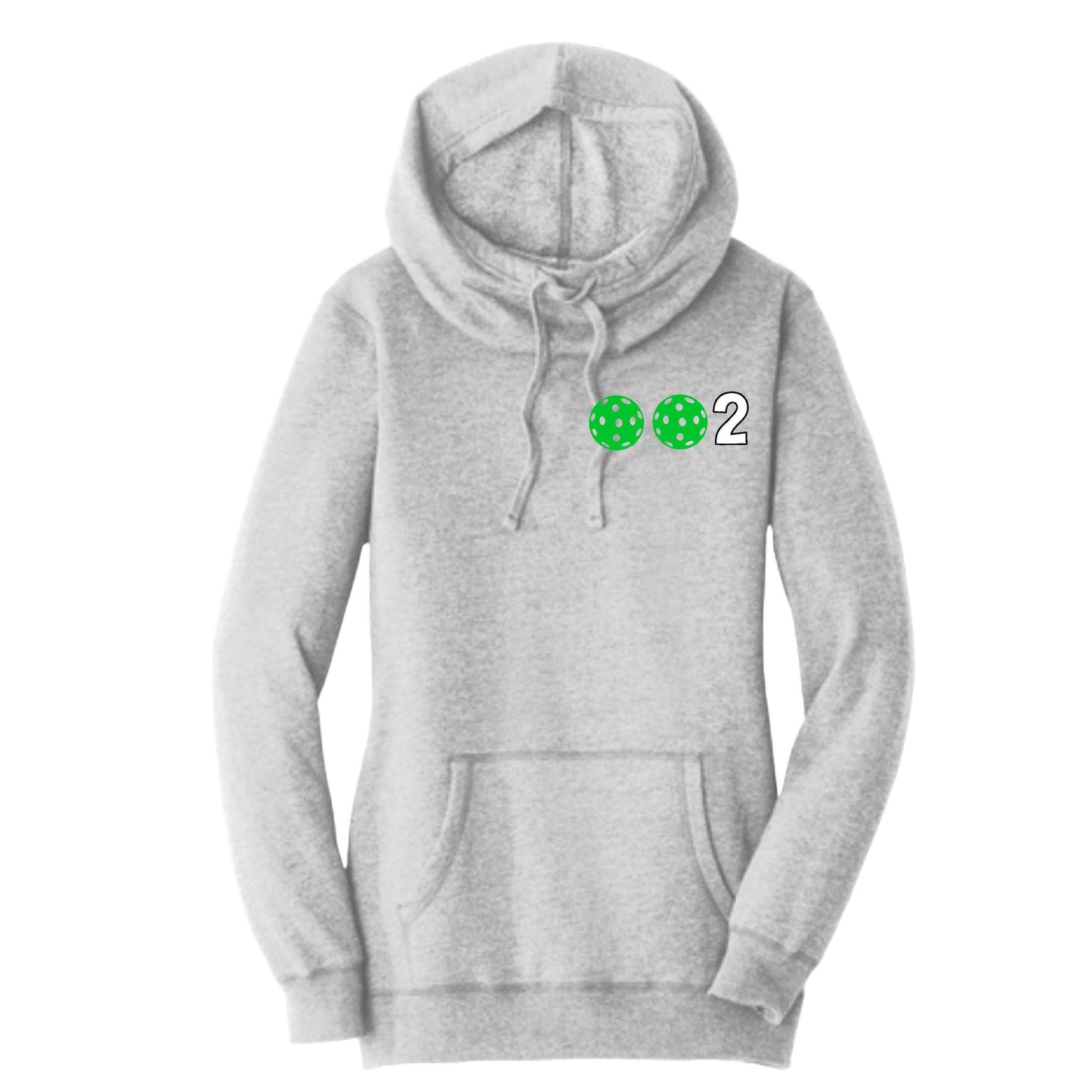002 With Pickleballs (Cyan Green Orange) | Women’s Cowl-Neck Hoodie Pickleball Sweatshirt | 55% Cotton 45% Poly Fleece