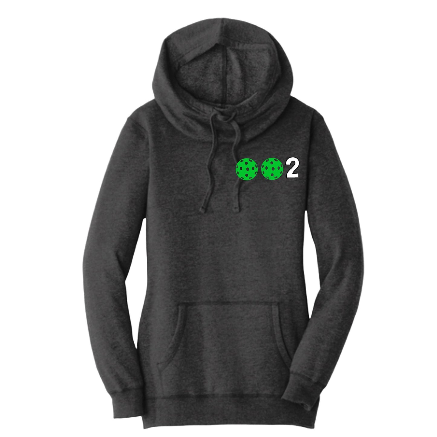 002 With Pickleballs (Cyan Green Orange) | Women’s Cowl-Neck Hoodie Pickleball Sweatshirt | 55% Cotton 45% Poly Fleece