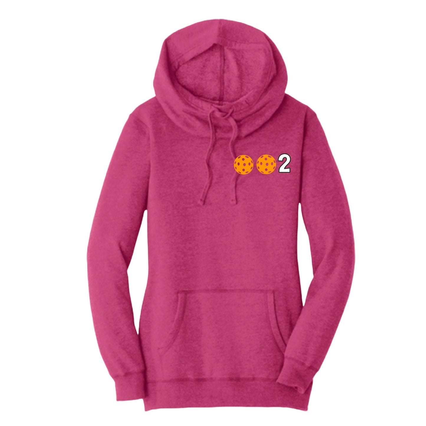002 With Pickleballs (Cyan Green Orange) | Women’s Cowl-Neck Hoodie Pickleball Sweatshirt | 55% Cotton 45% Poly Fleece