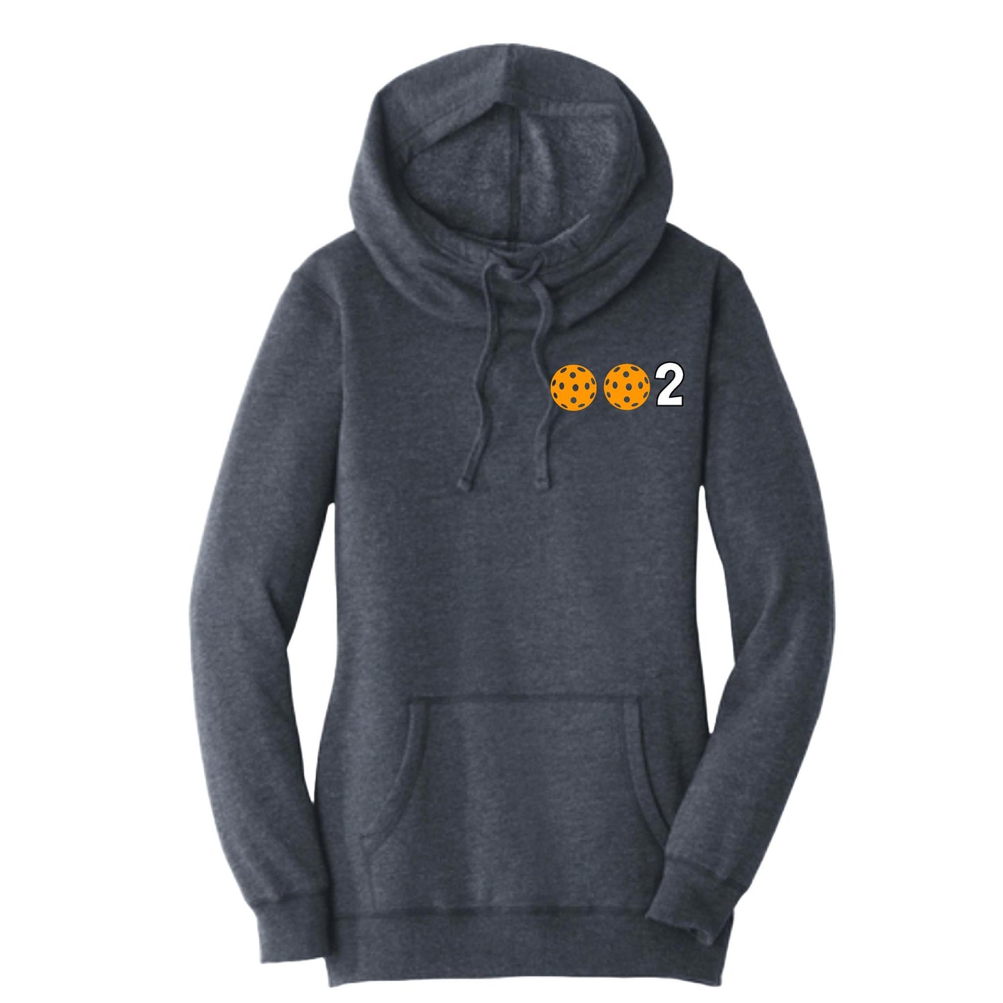 002 With Pickleballs (Cyan Green Orange) | Women’s Cowl-Neck Hoodie Pickleball Sweatshirt | 55% Cotton 45% Poly Fleece