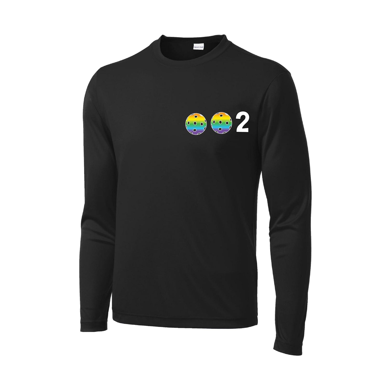 002 With Pickleballs (Cyan Purple Rainbow) Customizable | Men's Long Sleeve Athletic Performance T-Shirt | 100% Polyester
