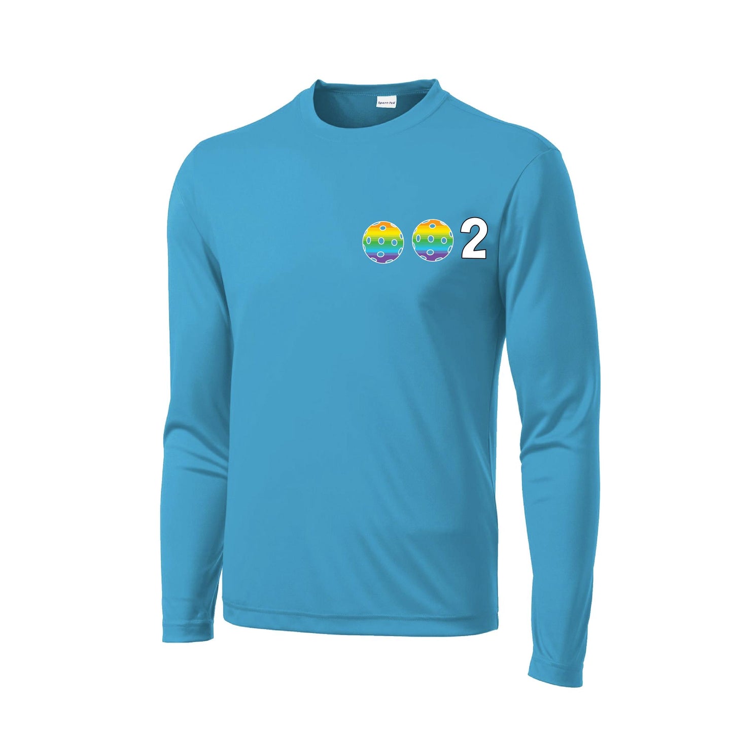 002 With Pickleballs (Cyan Purple Rainbow) Customizable | Men's Long Sleeve Athletic Performance T-Shirt | 100% Polyester