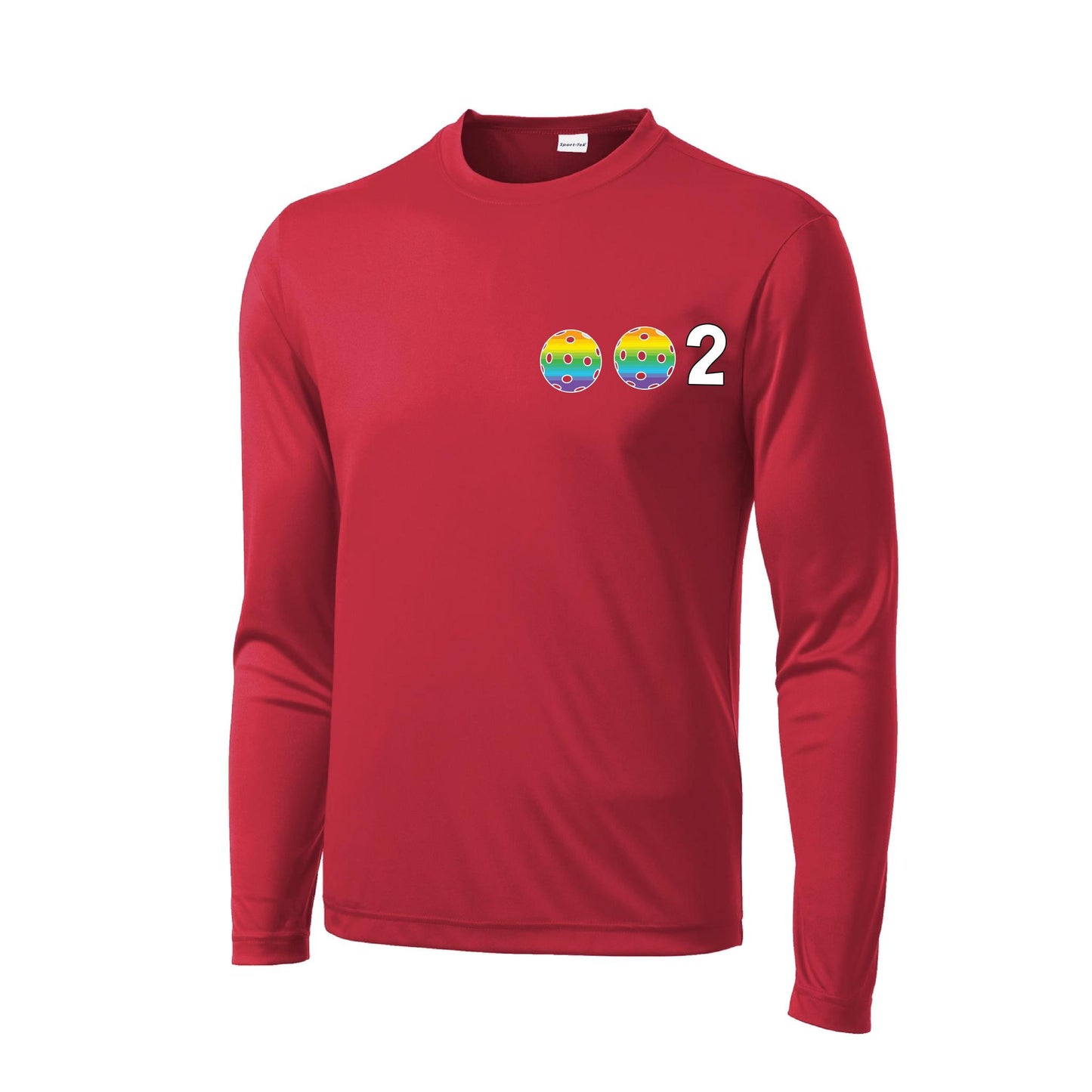 002 With Pickleballs (Cyan Purple Rainbow) Customizable | Men's Long Sleeve Athletic Performance T-Shirt | 100% Polyester