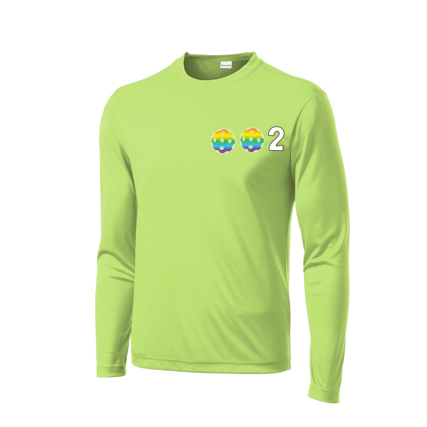 002 With Pickleballs (Cyan Purple Rainbow) Customizable | Men's Long Sleeve Athletic Performance T-Shirt | 100% Polyester