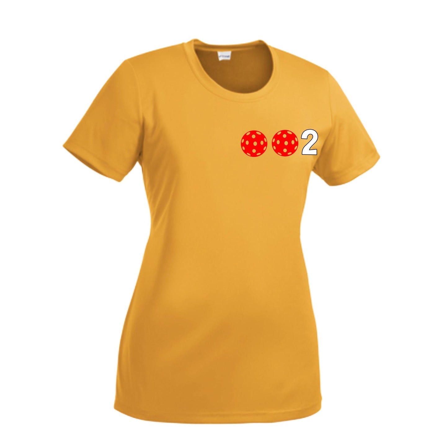 002 With Pickleballs (Green Orange Red) Customizable | Women’s Short Sleeve Crewneck Pickleball Performance T-Shirts | 100% Polyester