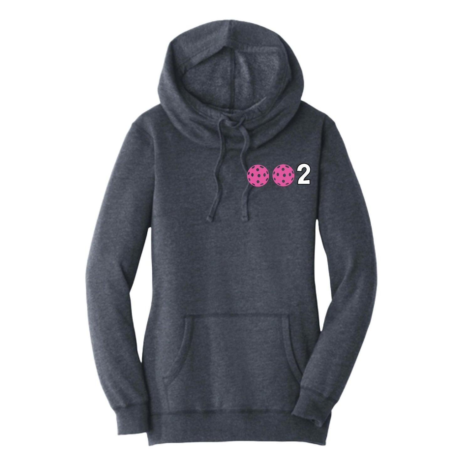 002 With Pickleballs (Pink Purple Rainbow) | Women’s Cowl-Neck Hoodie Pickleball Sweatshirt | 55% Cotton 45% Poly Fleece