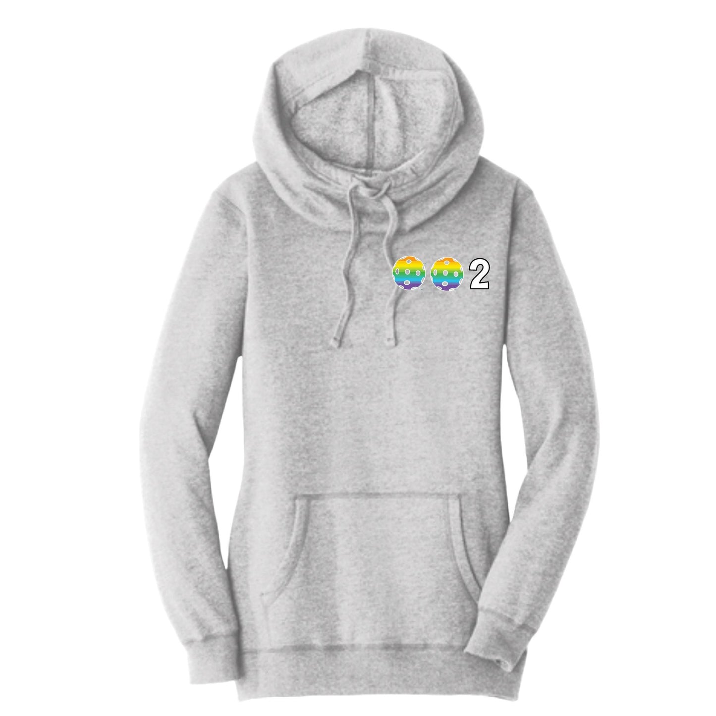 002 With Pickleballs (Pink Purple Rainbow) | Women’s Cowl-Neck Hoodie Pickleball Sweatshirt | 55% Cotton 45% Poly Fleece