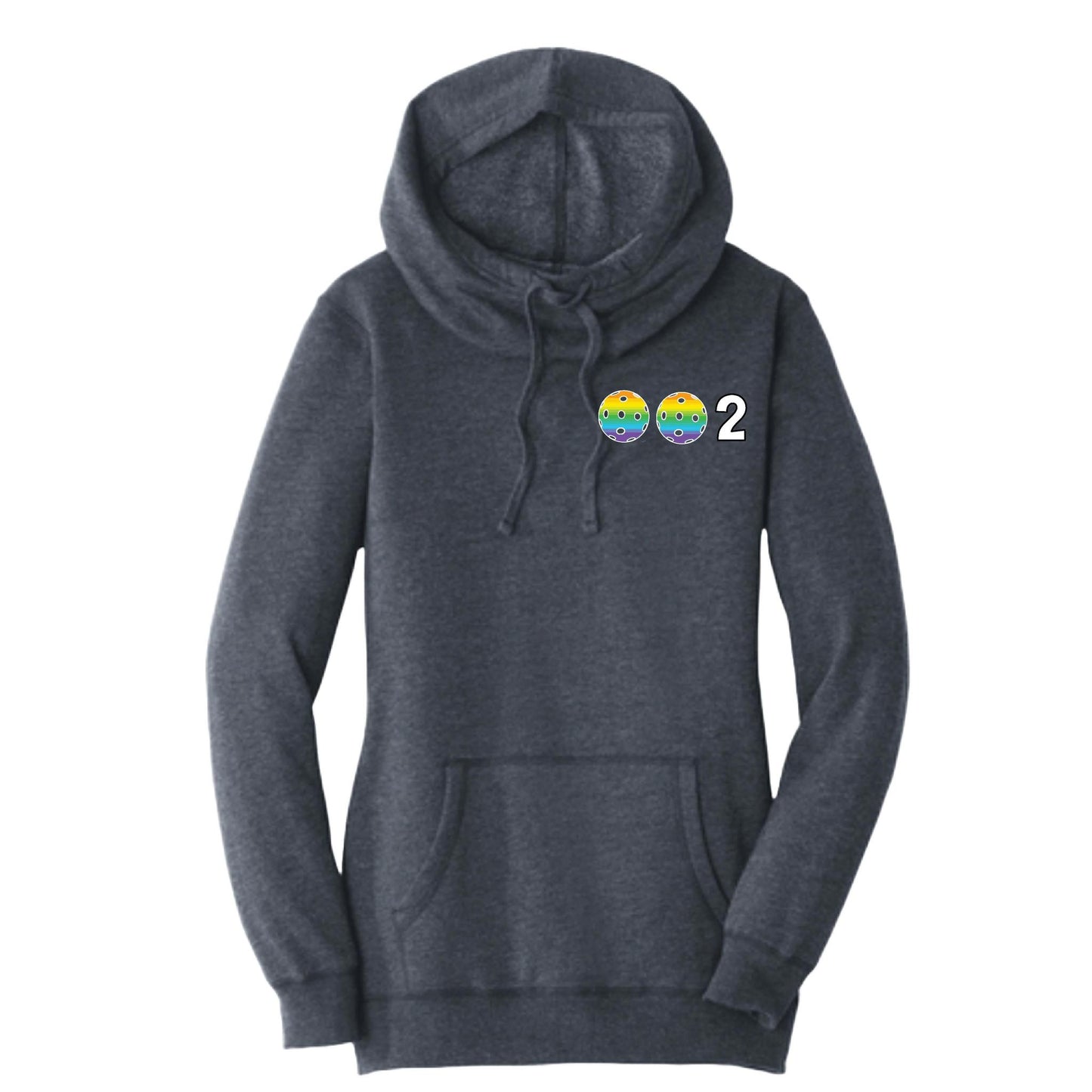 002 With Pickleballs (Pink Purple Rainbow) | Women’s Cowl-Neck Hoodie Pickleball Sweatshirt | 55% Cotton 45% Poly Fleece