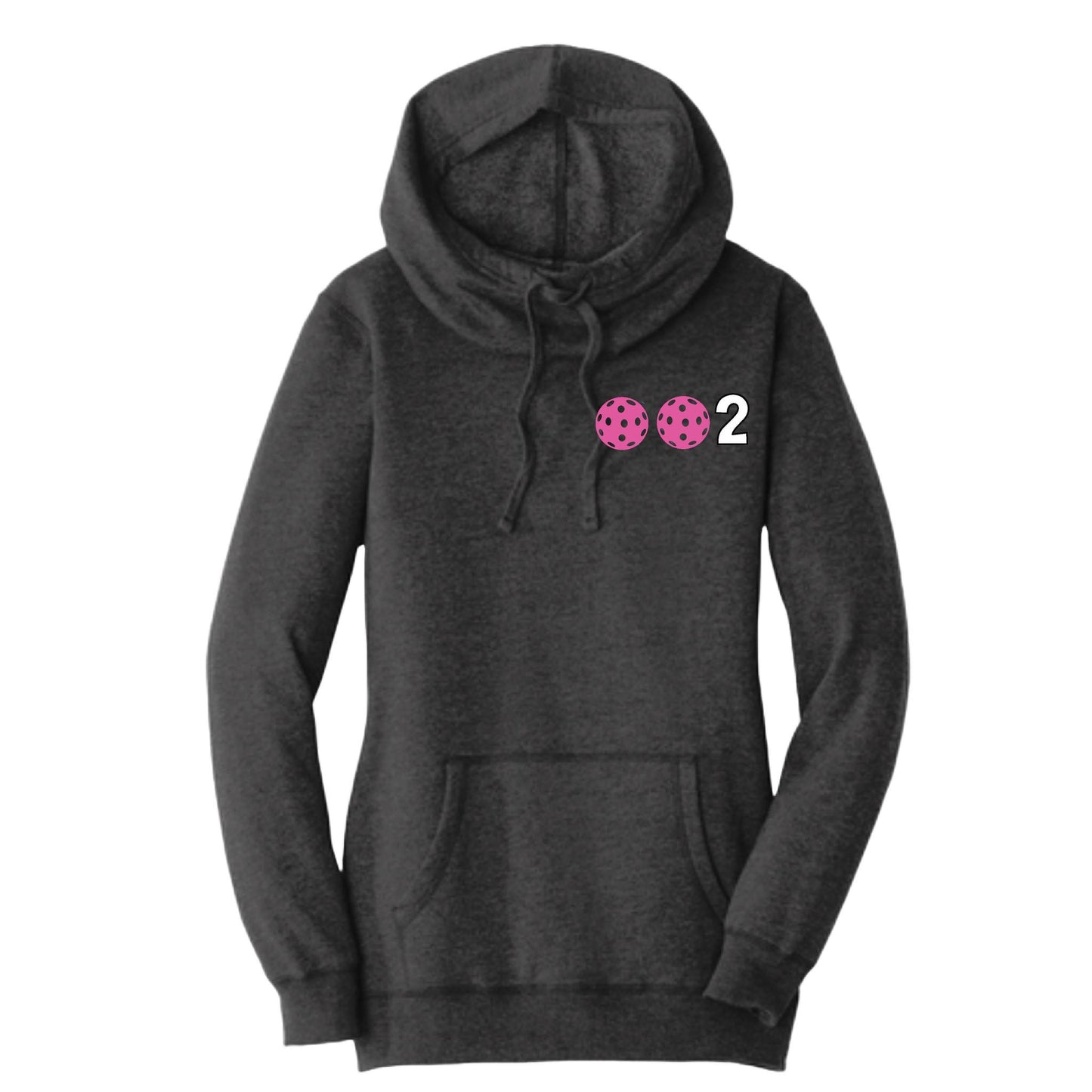 002 With Pickleballs (Pink Purple Rainbow) | Women’s Cowl-Neck Hoodie Pickleball Sweatshirt | 55% Cotton 45% Poly Fleece