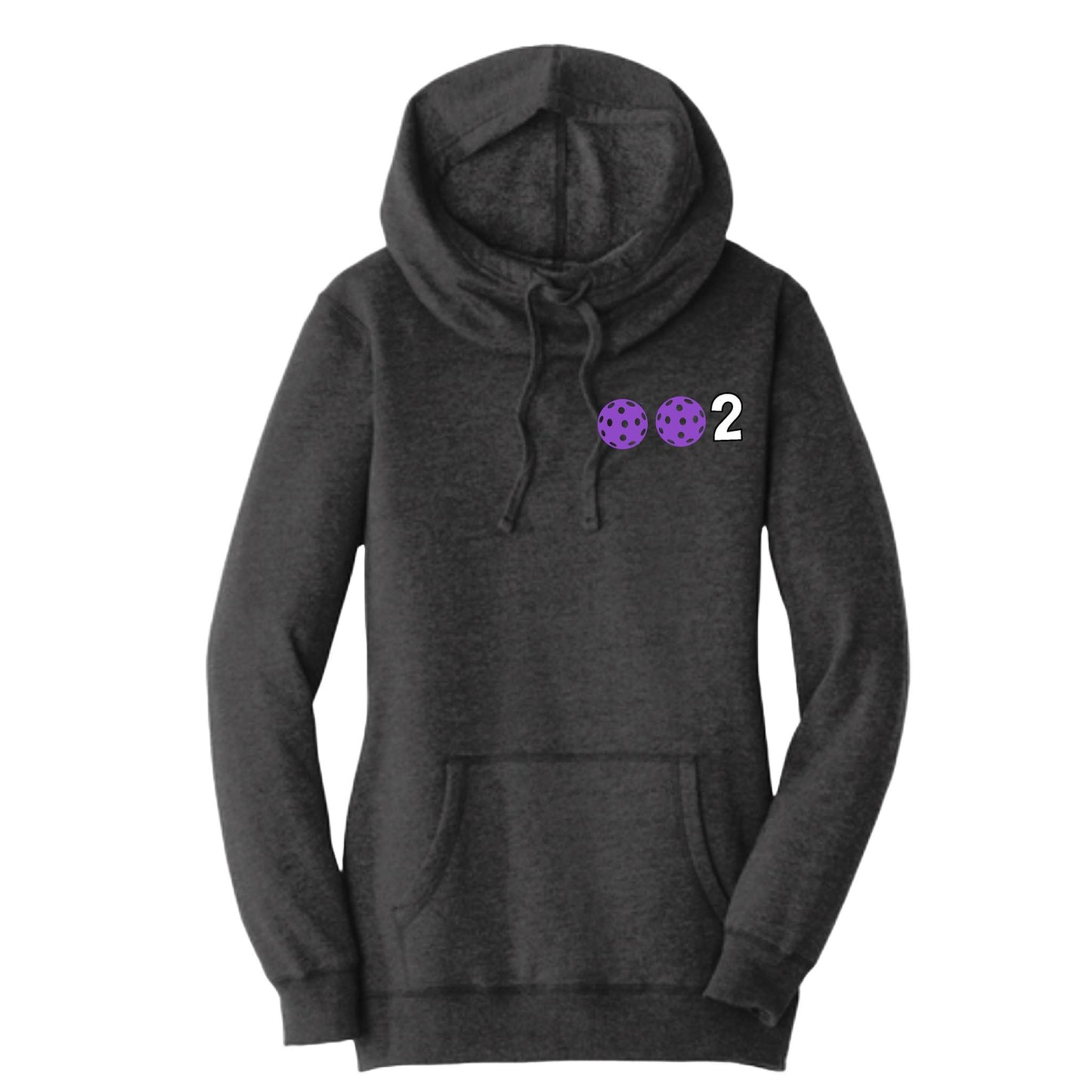 002 With Pickleballs (Pink Purple Rainbow) | Women’s Cowl-Neck Hoodie Pickleball Sweatshirt | 55% Cotton 45% Poly Fleece