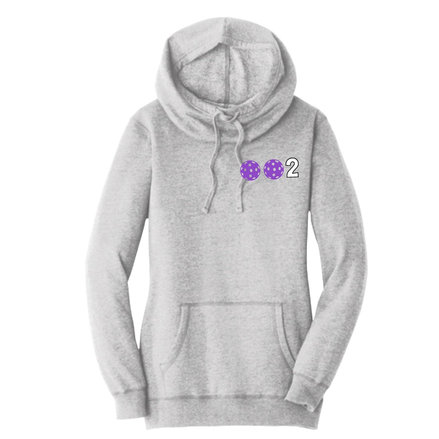 002 With Pickleballs (Pink Purple Rainbow) | Women’s Cowl-Neck Hoodie Pickleball Sweatshirt | 55% Cotton 45% Poly Fleece