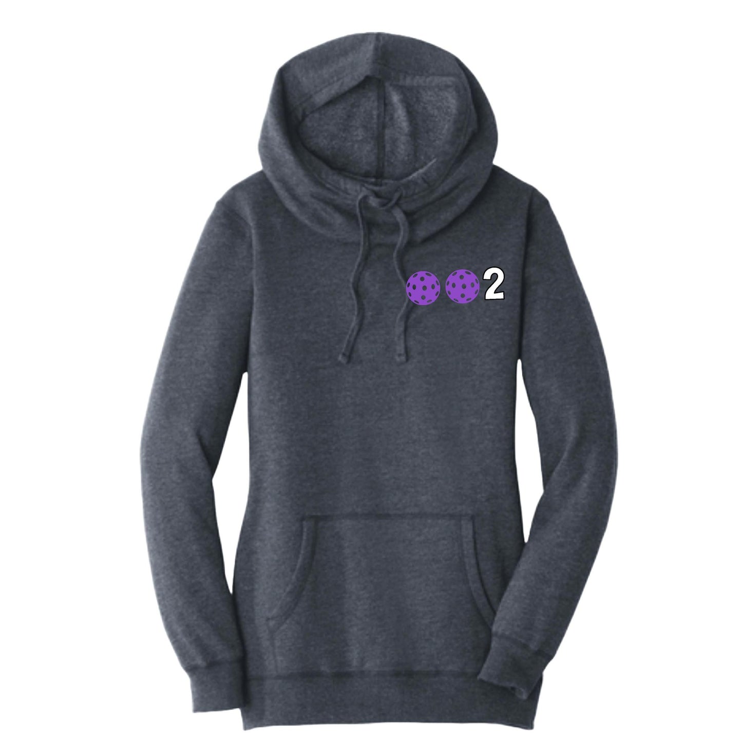 002 With Pickleballs (Pink Purple Rainbow) | Women’s Cowl-Neck Hoodie Pickleball Sweatshirt | 55% Cotton 45% Poly Fleece