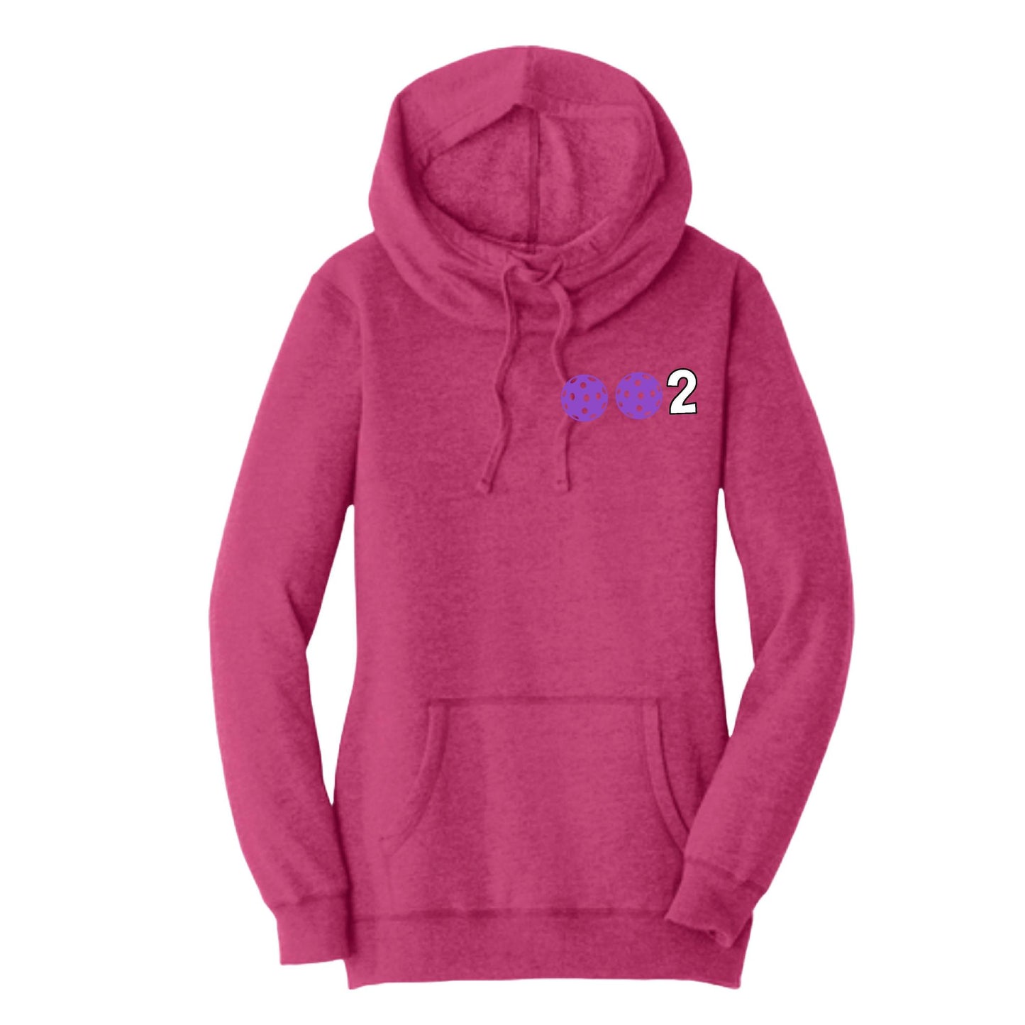 002 With Pickleballs (Pink Purple Rainbow) | Women’s Cowl-Neck Hoodie Pickleball Sweatshirt | 55% Cotton 45% Poly Fleece