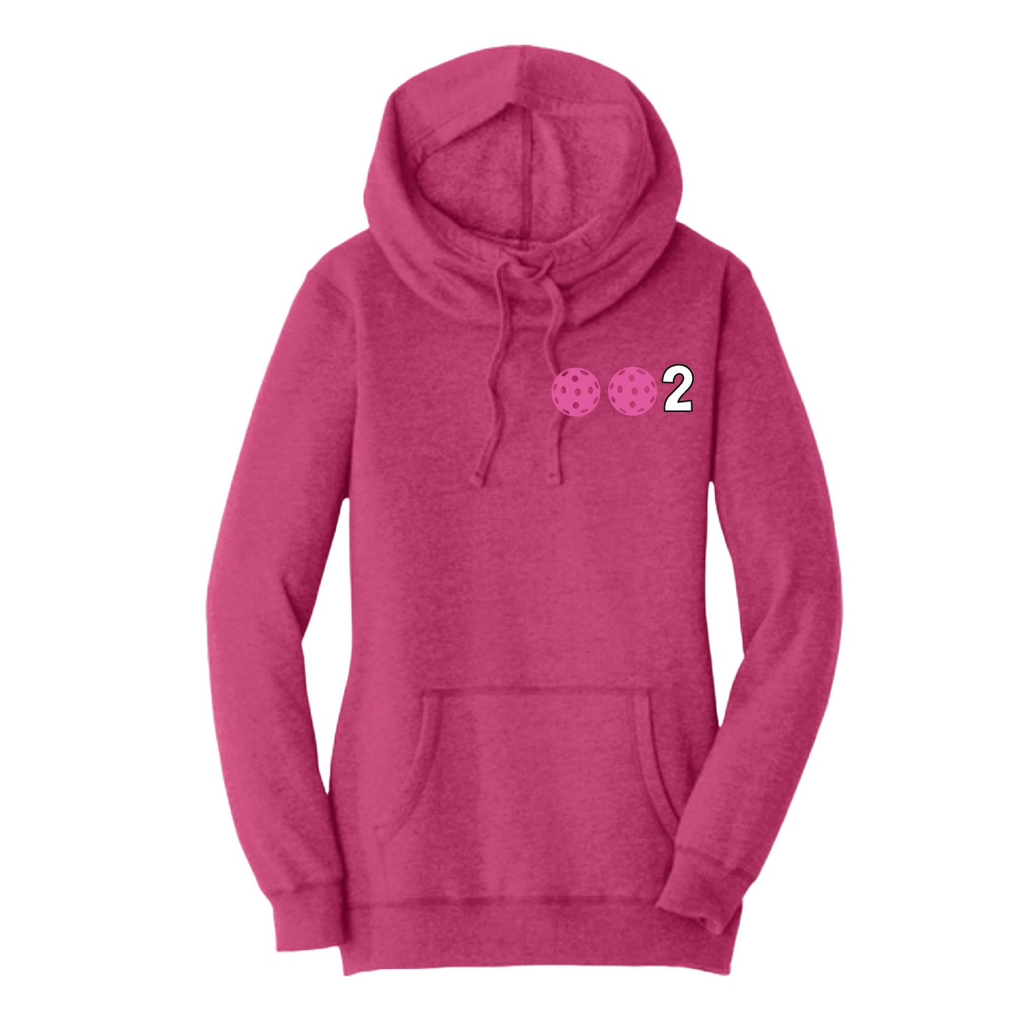 002 With Pickleballs (Pink Purple Rainbow) | Women’s Cowl-Neck Hoodie Pickleball Sweatshirt | 55% Cotton 45% Poly Fleece