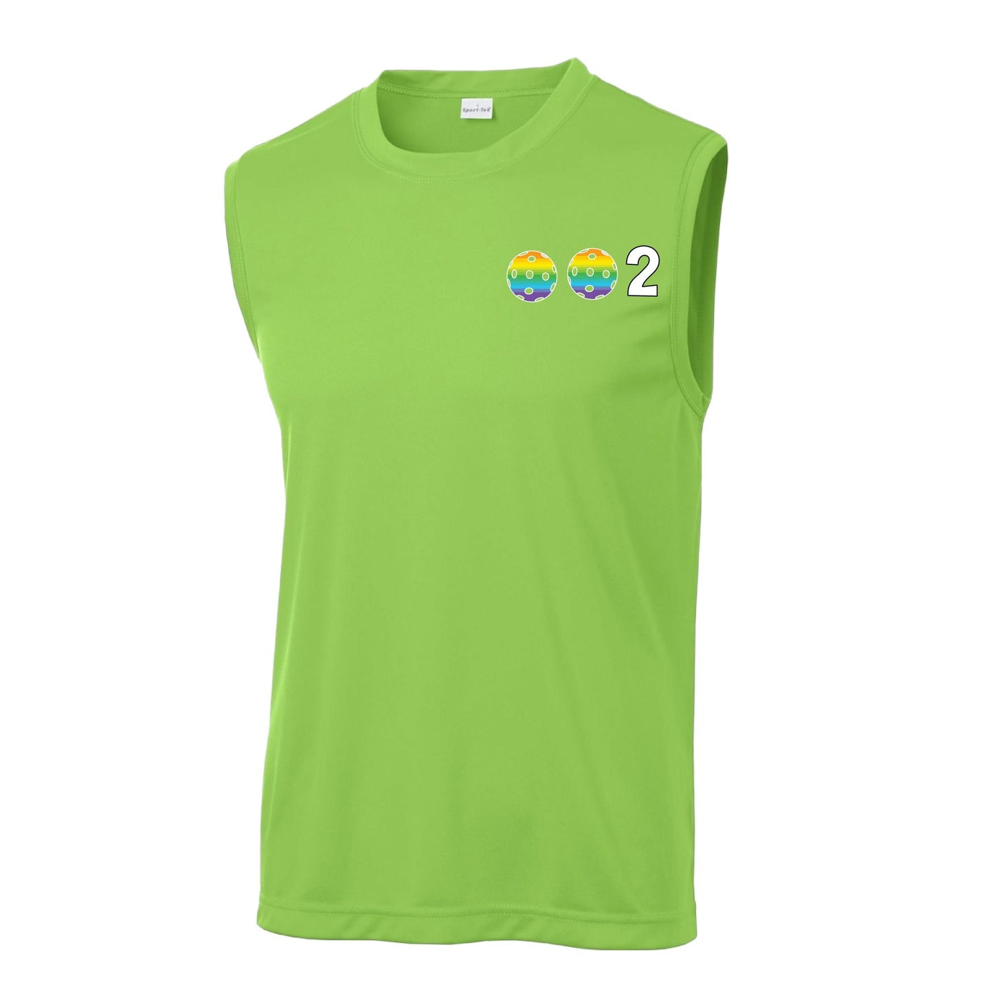 002 With Pickleballs (Red Purple Rainbow Pink) Customizable | Men's Sleeveless Pickleball Performance T-Shirt | 100% Polyester