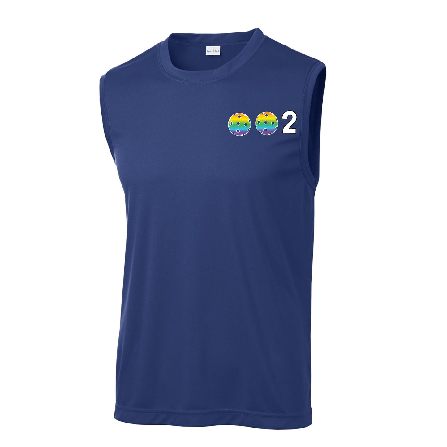 002 With Pickleballs (Red Purple Rainbow Pink) Customizable | Men's Sleeveless Pickleball Performance T-Shirt | 100% Polyester