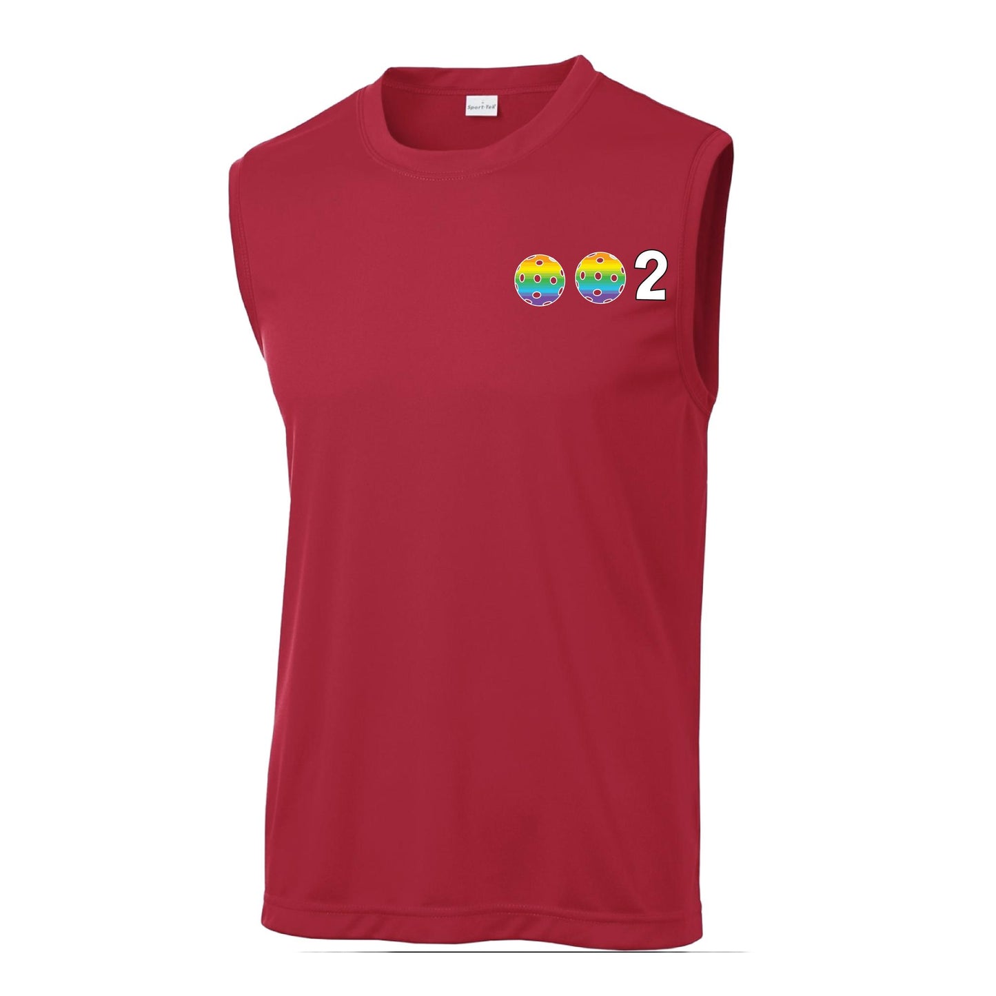 002 With Pickleballs (Red Purple Rainbow Pink) Customizable | Men's Sleeveless Pickleball Performance T-Shirt | 100% Polyester