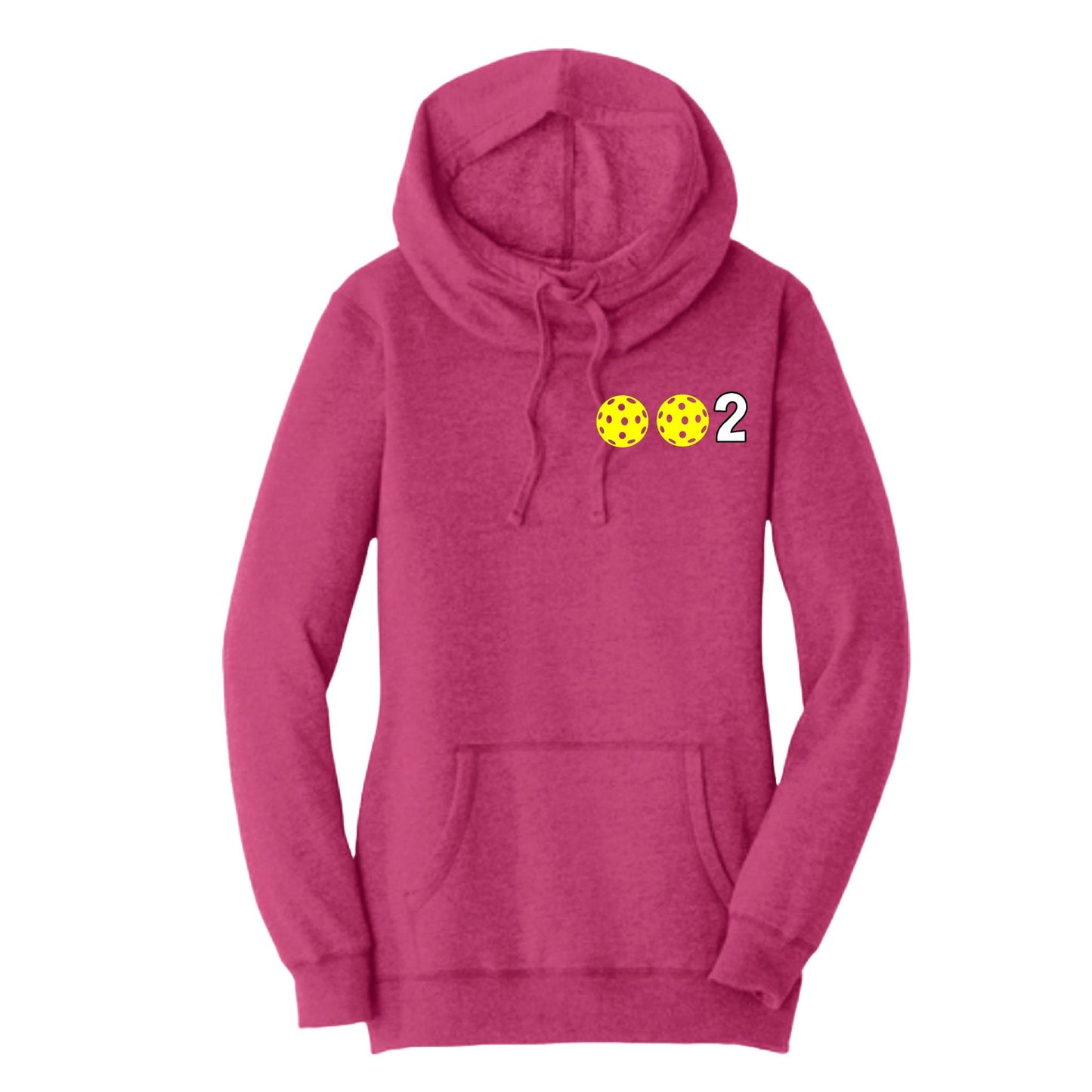 002 With Pickleballs (Red White Yellow) | Women’s Cowl-Neck Hoodie Pickleball Sweatshirt | 55% Cotton 45% Poly Fleece