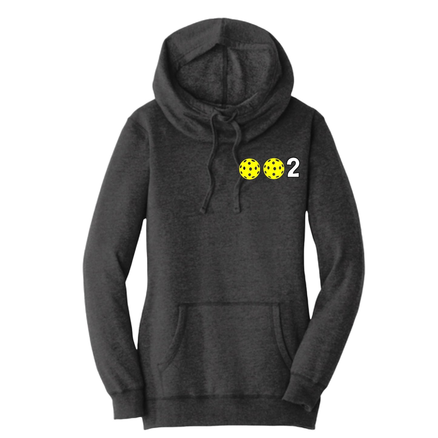 002 With Pickleballs (Red White Yellow) | Women’s Cowl-Neck Hoodie Pickleball Sweatshirt | 55% Cotton 45% Poly Fleece
