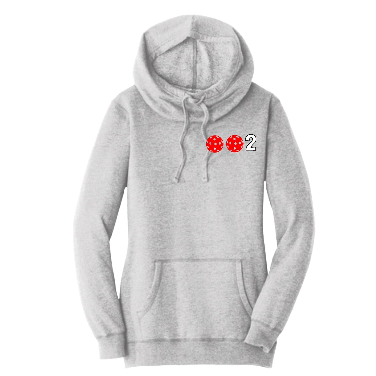002 With Pickleballs (Red White Yellow) | Women’s Cowl-Neck Hoodie Pickleball Sweatshirt | 55% Cotton 45% Poly Fleece