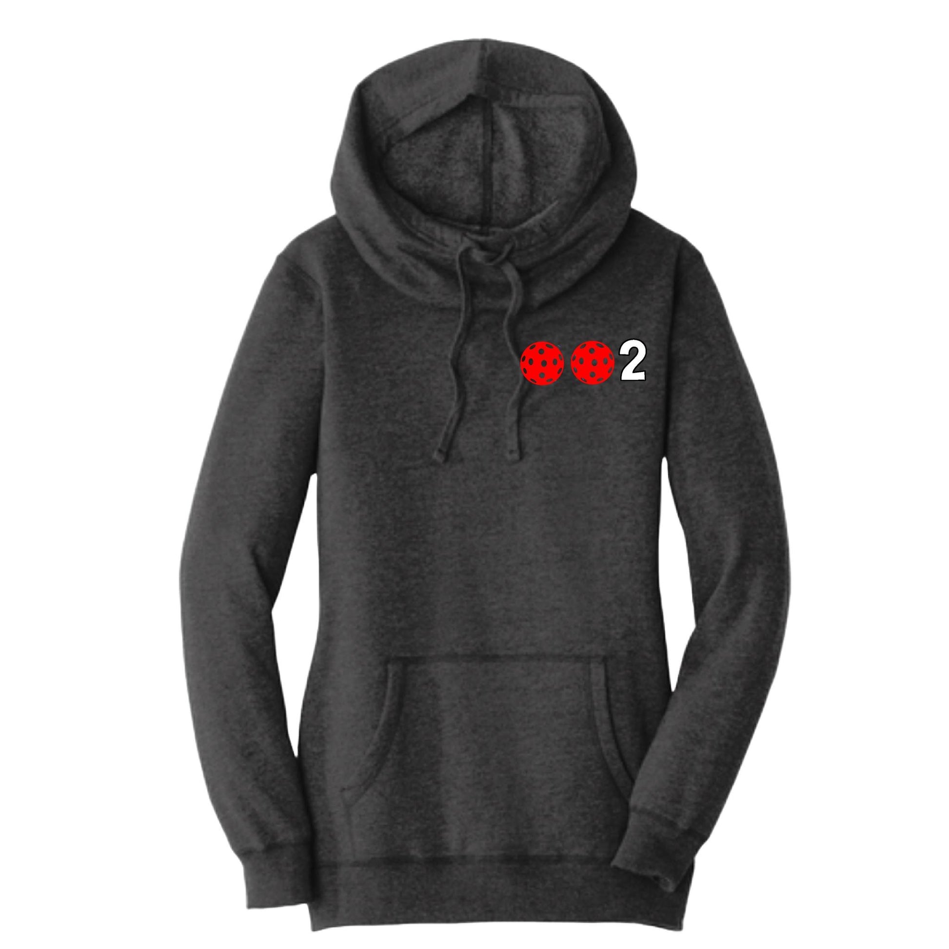 002 With Pickleballs (Red White Yellow) | Women’s Cowl-Neck Hoodie Pickleball Sweatshirt | 55% Cotton 45% Poly Fleece