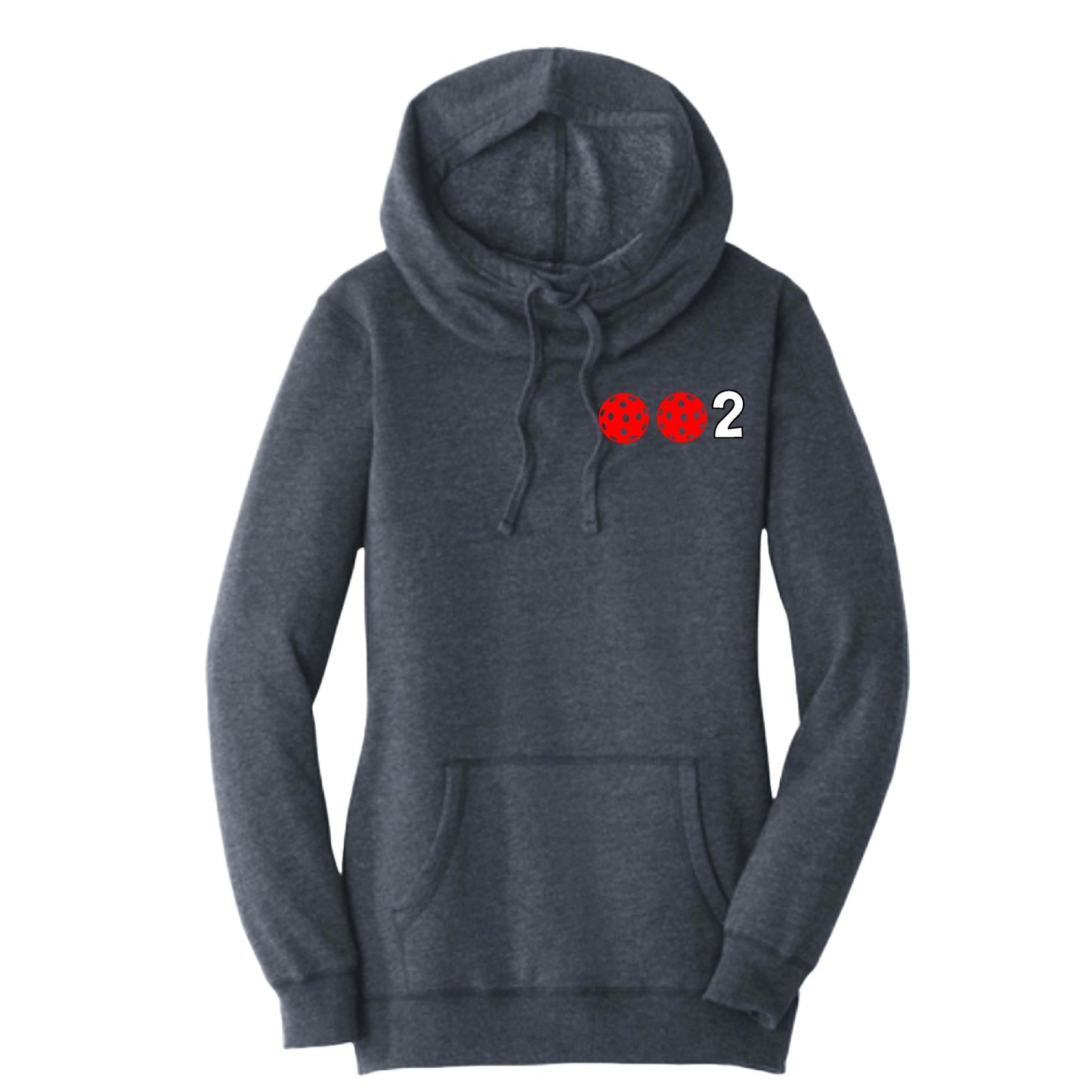 002 With Pickleballs (Red White Yellow) | Women’s Cowl-Neck Hoodie Pickleball Sweatshirt | 55% Cotton 45% Poly Fleece