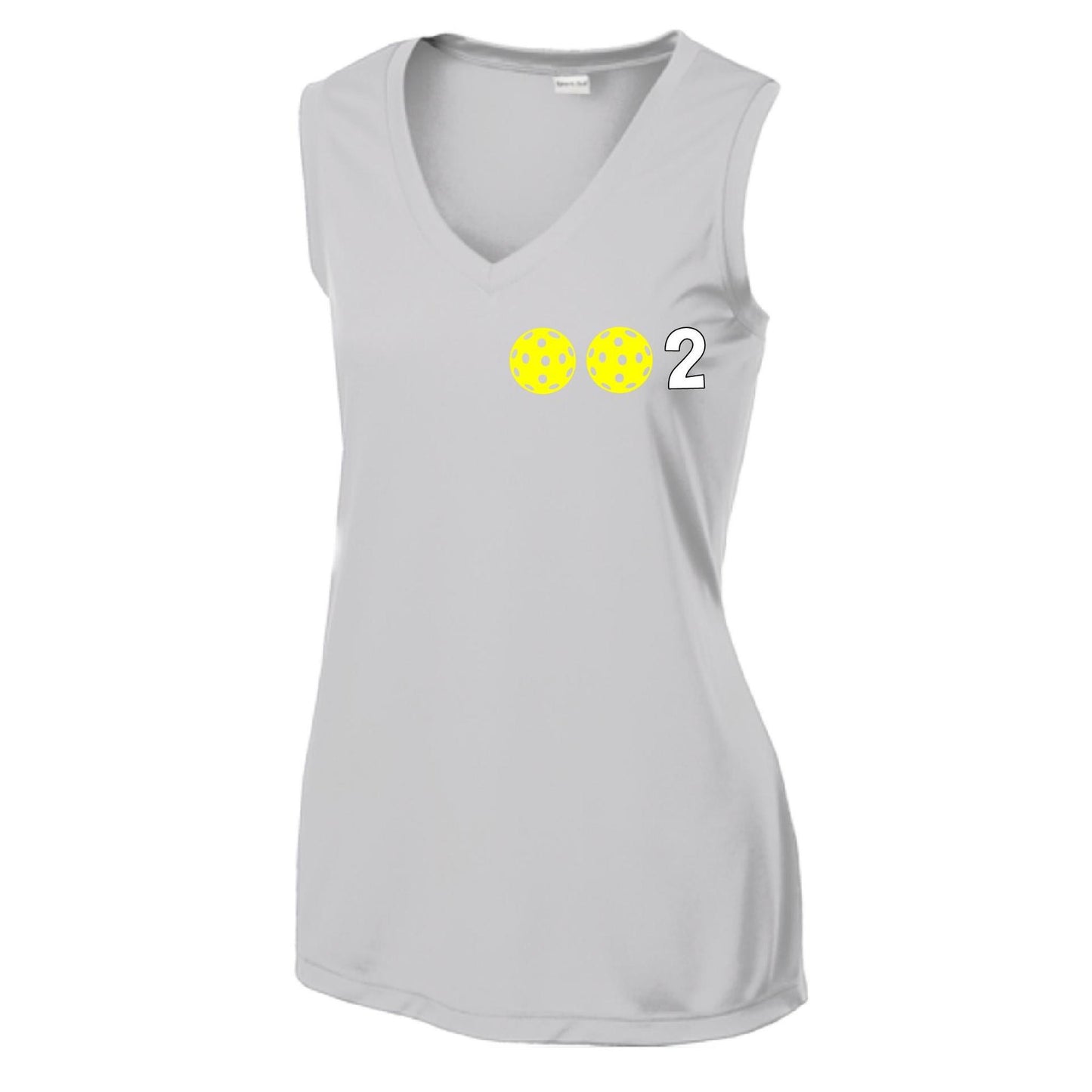 002 With Pickleballs (Yellow Green White Purple Pink) Customizable | Women’s Sleeveless Athletic Performance T-Shirt | 100% Polyester