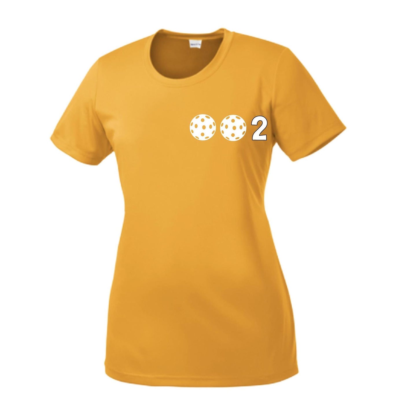 002 With Pickleballs (Yellow Pink White) Customizable | Women’s Short Sleeve Crewneck Pickleball Shirts | 100% Polyester