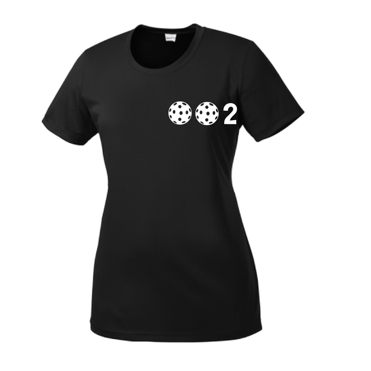 002 With Pickleballs (Yellow Pink White) Customizable | Women’s Short Sleeve Crewneck Pickleball Shirts | 100% Polyester