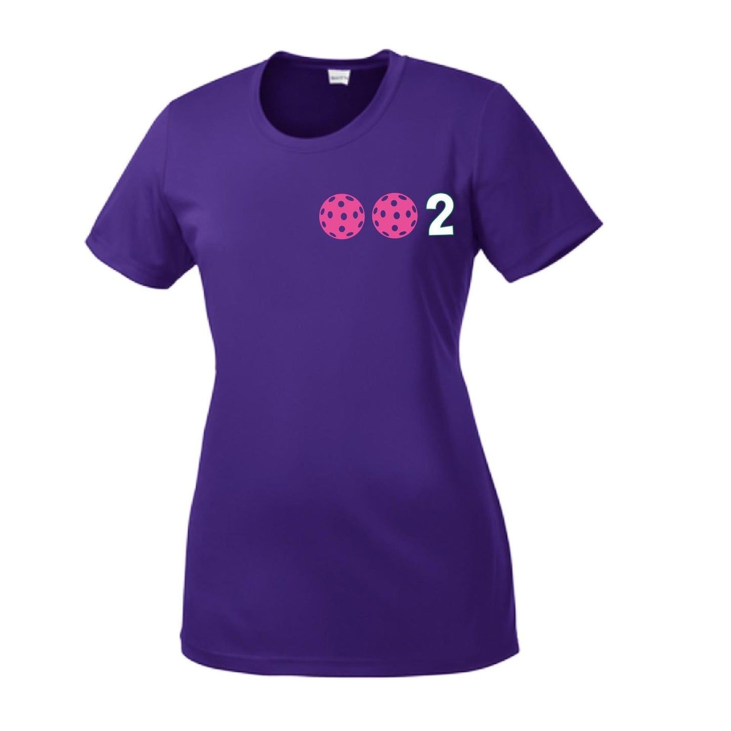 002 With Pickleballs (Yellow Pink White) Customizable | Women’s Short Sleeve Crewneck Pickleball Shirts | 100% Polyester