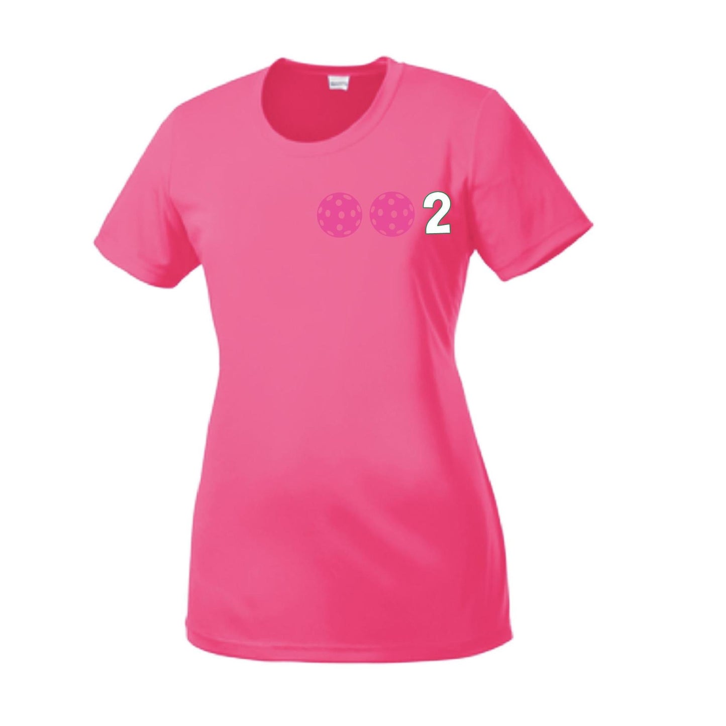 002 With Pickleballs (Yellow Pink White) Customizable | Women’s Short Sleeve Crewneck Pickleball Shirts | 100% Polyester