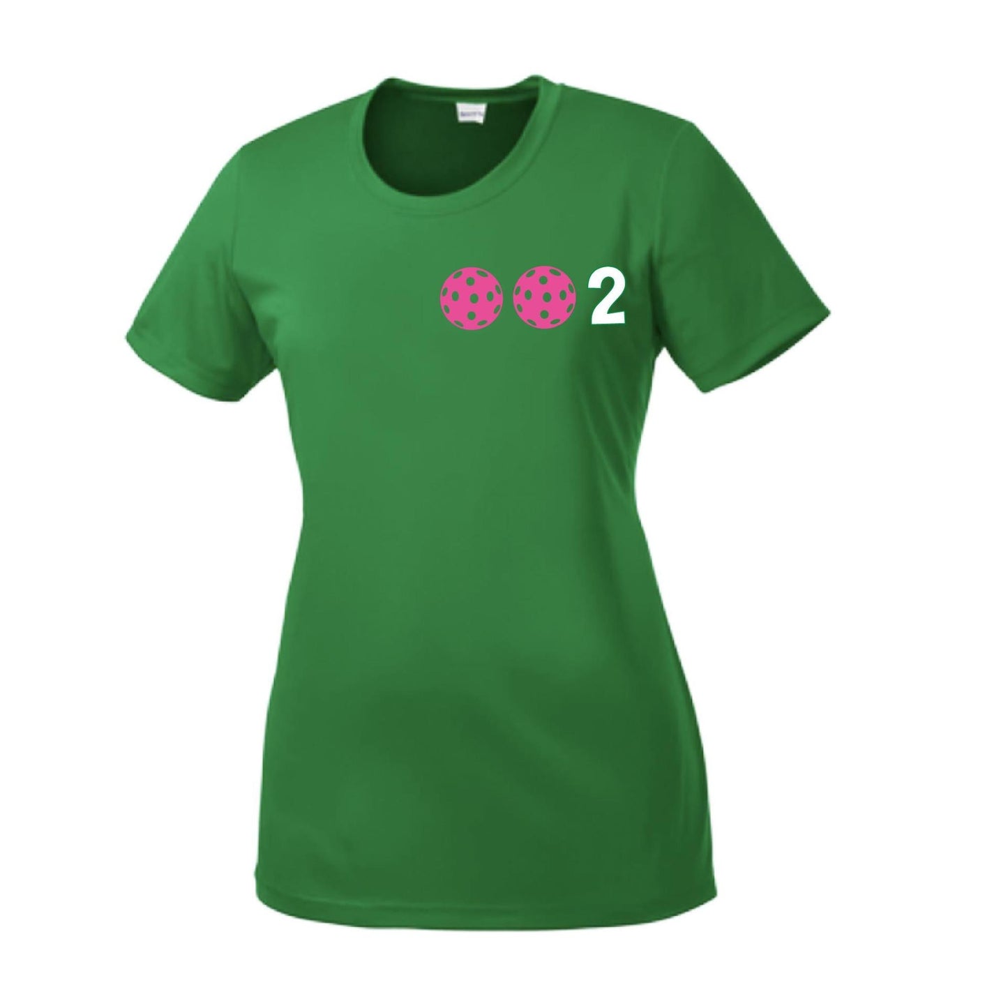 002 With Pickleballs (Yellow Pink White) Customizable | Women’s Short Sleeve Crewneck Pickleball Shirts | 100% Polyester
