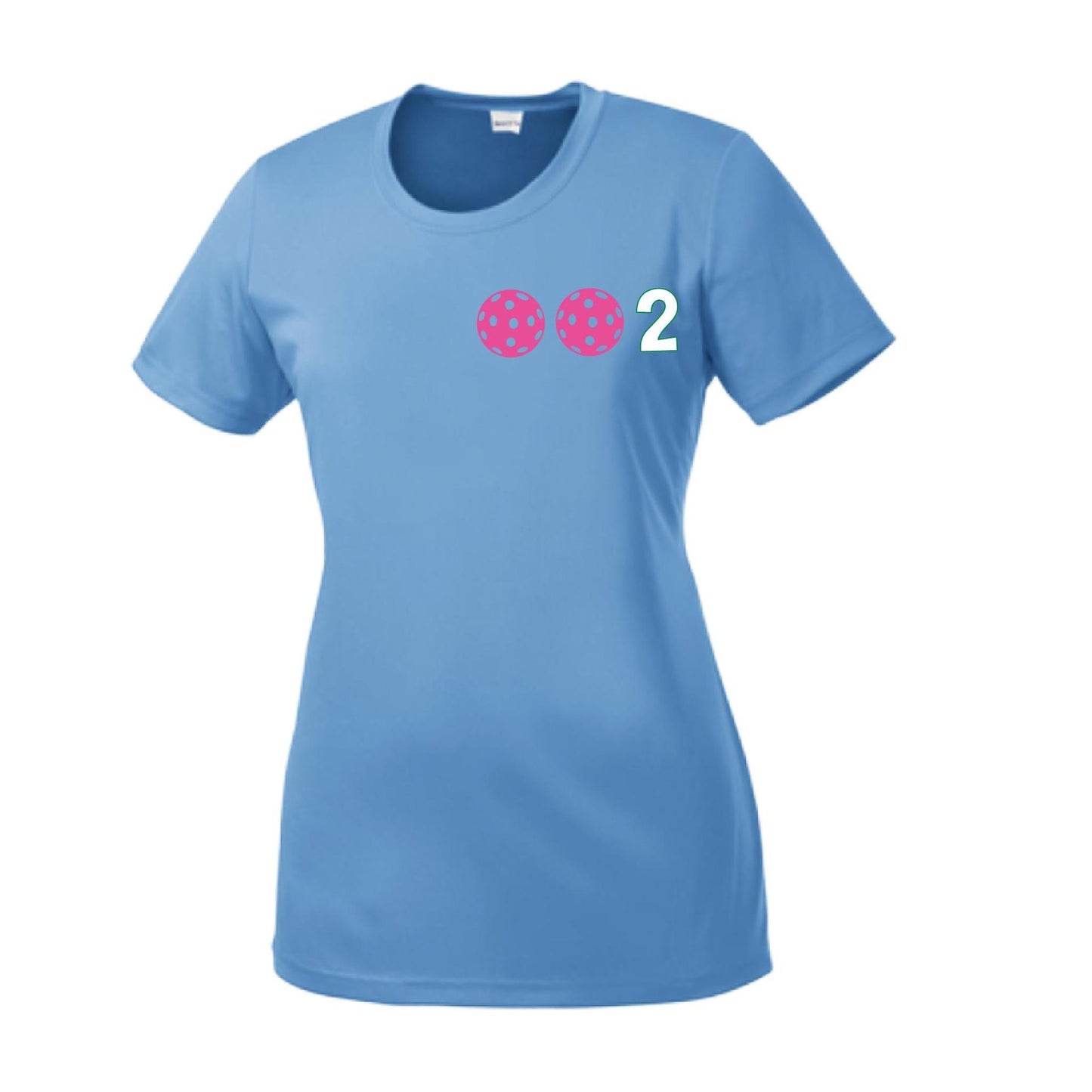 002 With Pickleballs (Yellow Pink White) Customizable | Women’s Short Sleeve Crewneck Pickleball Shirts | 100% Polyester