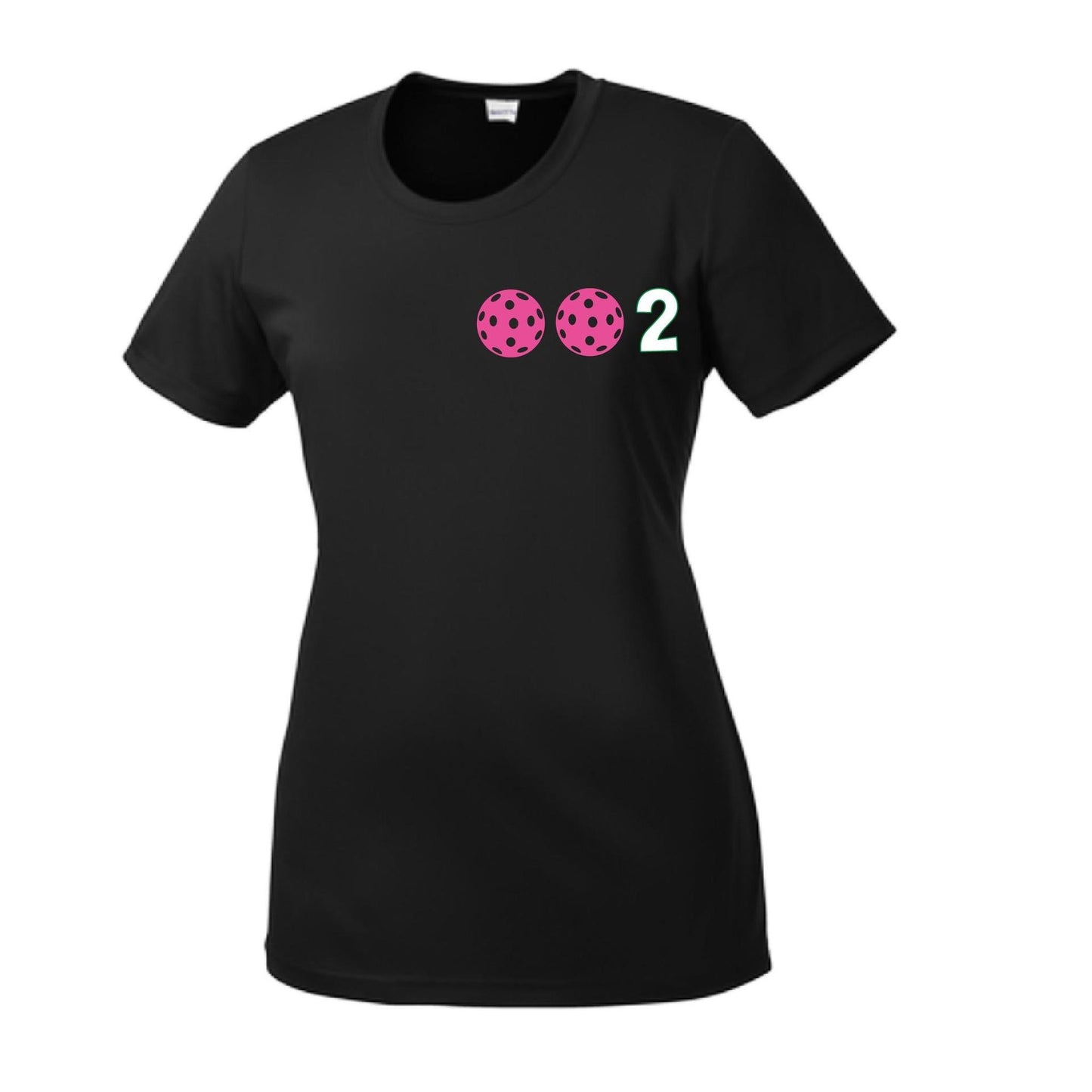 002 With Pickleballs (Yellow Pink White) Customizable | Women’s Short Sleeve Crewneck Pickleball Shirts | 100% Polyester