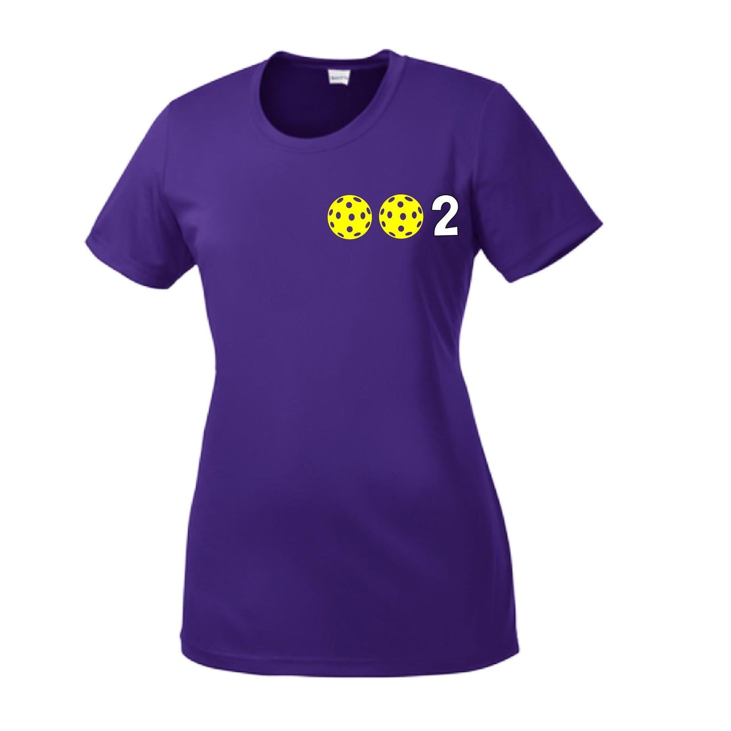 002 With Pickleballs (Yellow Pink White) Customizable | Women’s Short Sleeve Crewneck Pickleball Shirts | 100% Polyester