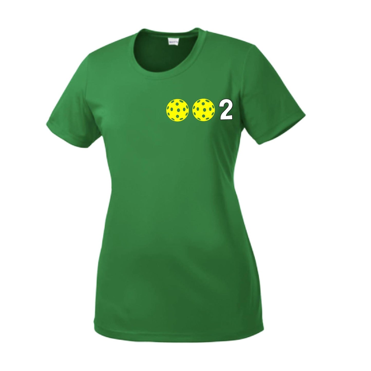 002 With Pickleballs (Yellow Pink White) Customizable | Women’s Short Sleeve Crewneck Pickleball Shirts | 100% Polyester