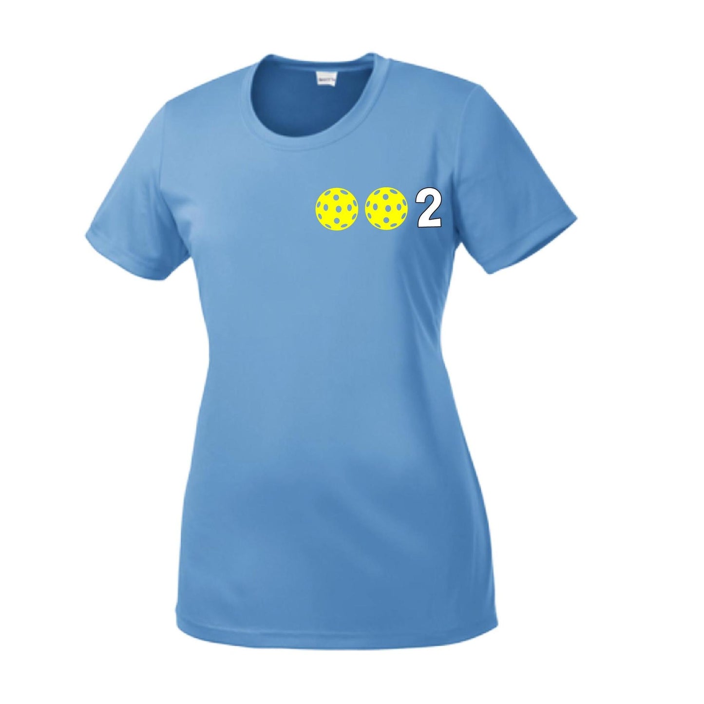 002 With Pickleballs (Yellow Pink White) Customizable | Women’s Short Sleeve Crewneck Pickleball Shirts | 100% Polyester