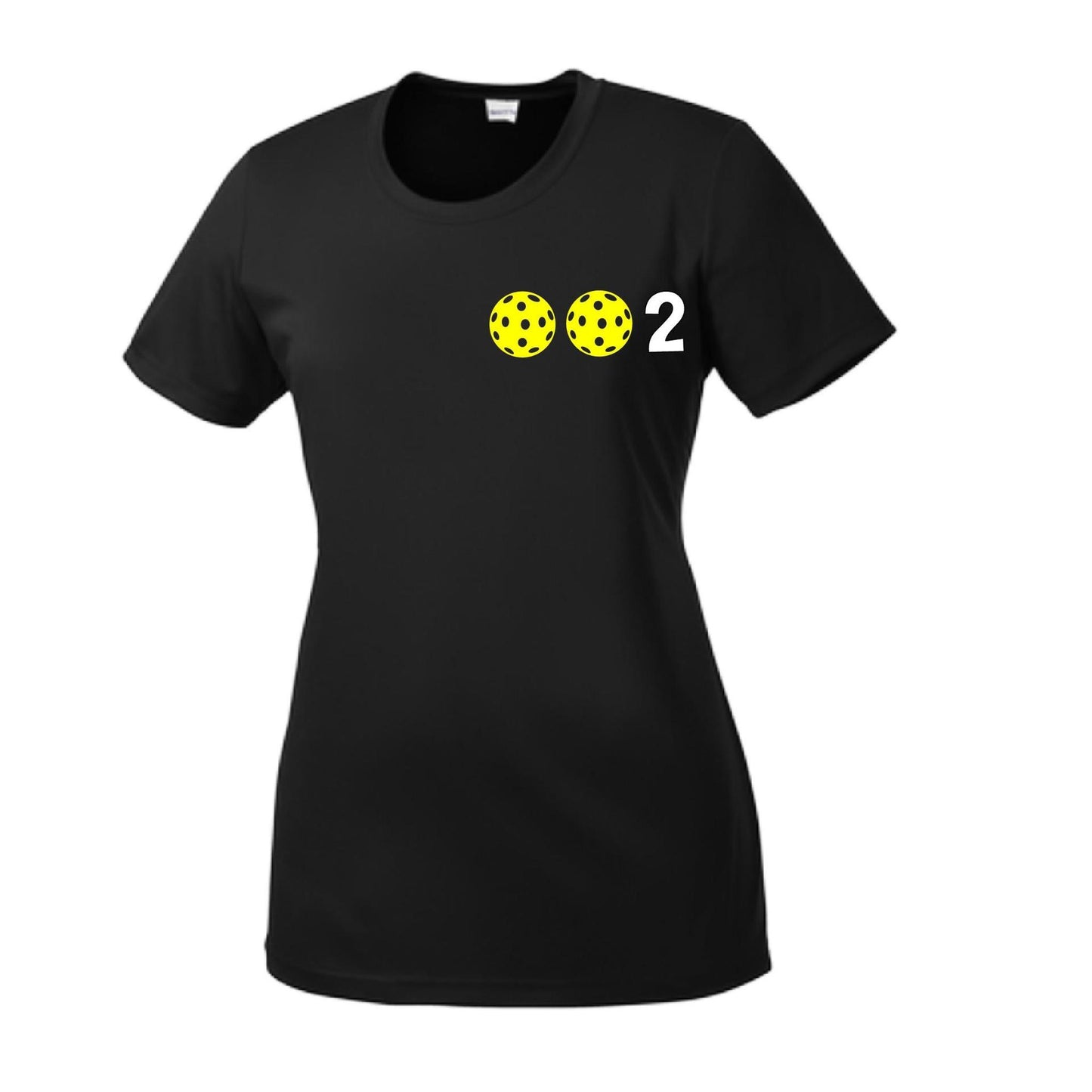 002 With Pickleballs (Yellow Pink White) Customizable | Women’s Short Sleeve Crewneck Pickleball Shirts | 100% Polyester