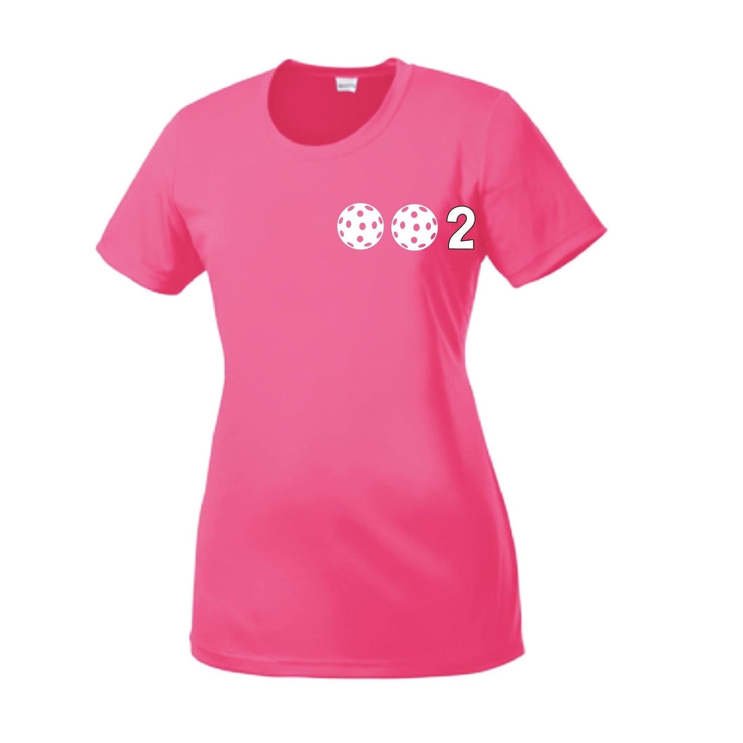 002 With Pickleballs (Yellow Pink White) Customizable | Women’s Short Sleeve Crewneck Pickleball Shirts | 100% Polyester